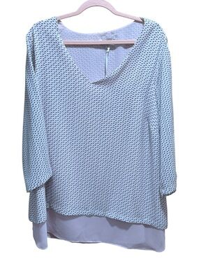 Rose + Olive Layered Blouse 2X Black Pink White NWT Sheer Hem Flowy Top
